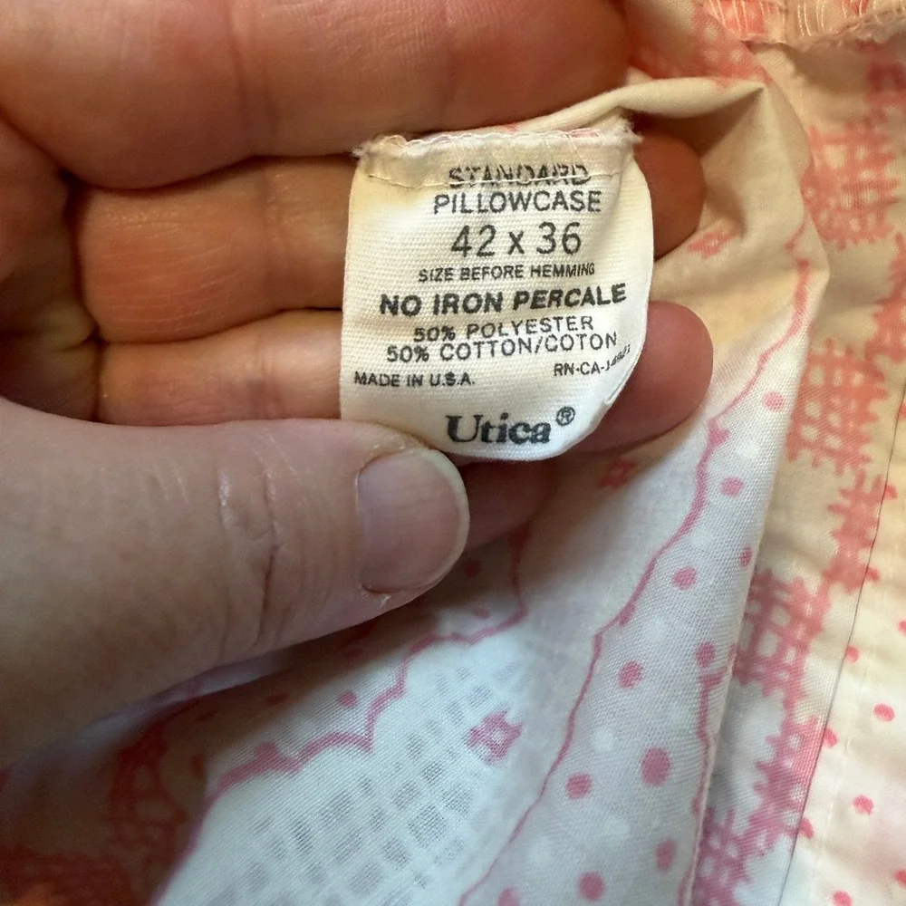 VTG Utica J.P. Stevens Pink Gingham Full Sheet Set Lace eyelet Cottagecore Retro